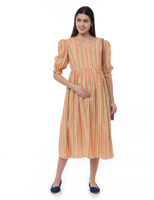 Pavisa Women's Cotton maternity dress for pre & post pregnancy wear with feeding zipper