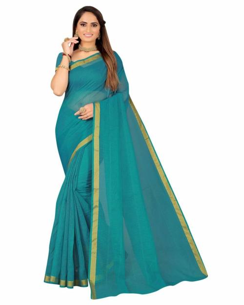 Today Deal Women's Rama Art Silk Solid Solid Saree With Blouse