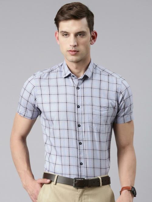 5THANFOLD Formal Checkered Slim Fit pure cotton Half sleev spread collar shirt