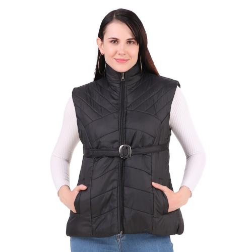 PERFECT PRODUCTIONS Stylish Winter Sleeveless Jacket With Belt & Cap For Girls , Winter Wear Jacket , Girls Jacket , Jacket For Girls , Kids Jacket For Girls_Black-14_15 yrs