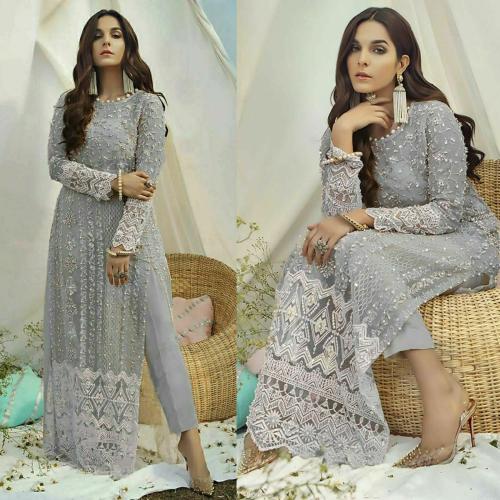 BEST CREATION Net with Embroidery work Dress ,Heavy Japan Satin Net with Embroidery work Semi stitched Dress Material