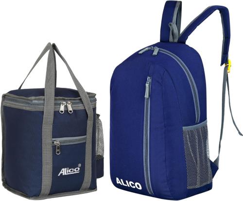 Alico Polyester Waterproof 1st 2nd School Bags For Daily Use Library Office With Lunch Bag Navy Blue (Set Of 2)
