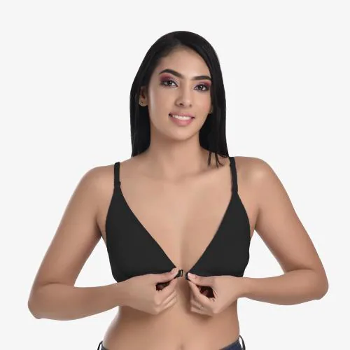 Body Liv Front Open Single Hook Seamless Bra (30, Black)