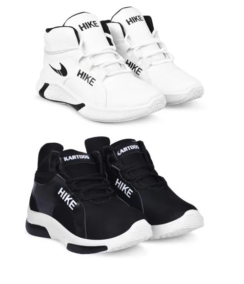 Tway Trending Sports Shoes for Boys White and Black Sneakers Casual Running Walking Dancing and Party Shoes for Boys Kids Pack of 2