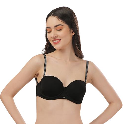 SOIE Padded Underwired Multiway Balconette Bra with additonal Transparent Straps-Black-32D