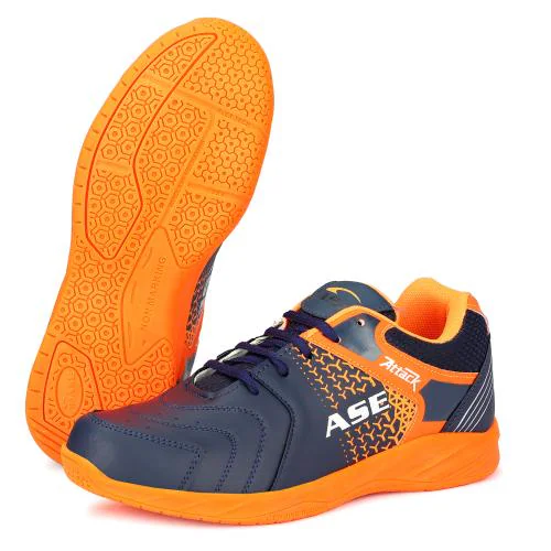 ASE 2.0 Orange Non Marking rubber Sole Badminton Shoes|Ideal for Badminton, Table Tennis, Volleyball