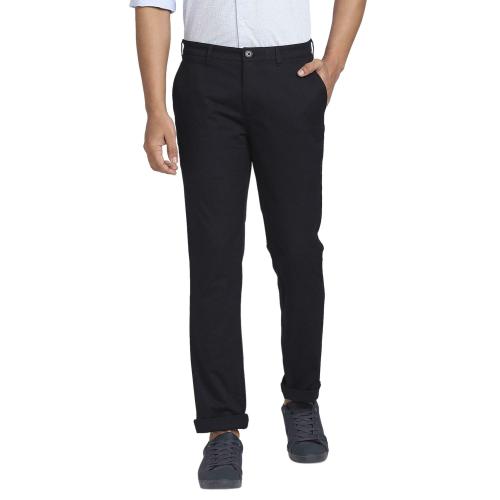 Buy COLORPLUS Men Blue Solid Cotton Blend Flat-Front Pants Online at ...