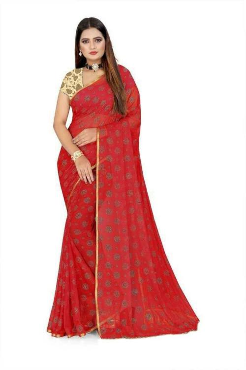 Stylish Sarees Rajasthani Bandej Women Multicolor Printed Chiffon Saree