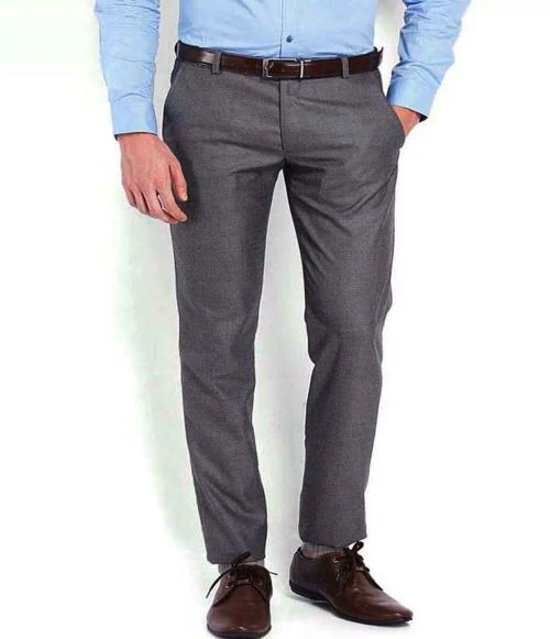 AD & AV Men Grey Solid Synthetic Single Formal Trousers