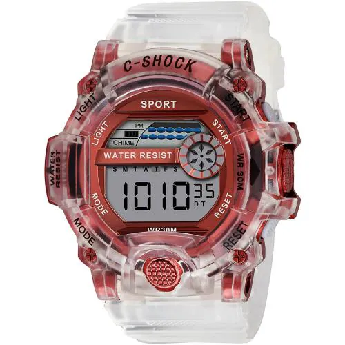 Acnos Digital Red Dial White Strap Watch For Men - (GEO-RED)