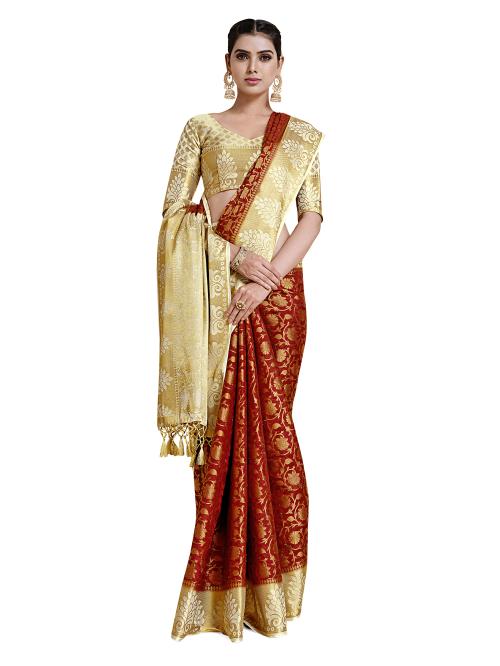 Mimosa Women's Kanjivaram Art Silk Saree With Unstiched Brocade Blouse : 5587-543-2D-MR-HW
