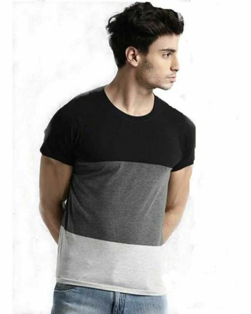 Glito Color Blocked Multicolor Half Sleeves Round Neck T-shirts For Men's