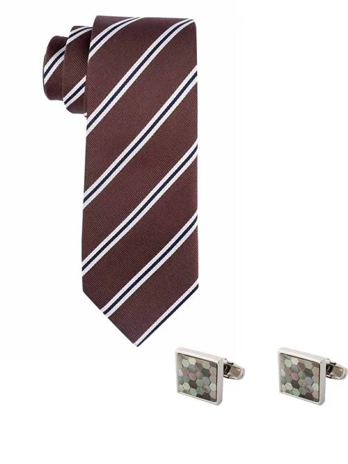 The Tie Hub Brown Microfiber Necktie and Cufflink
