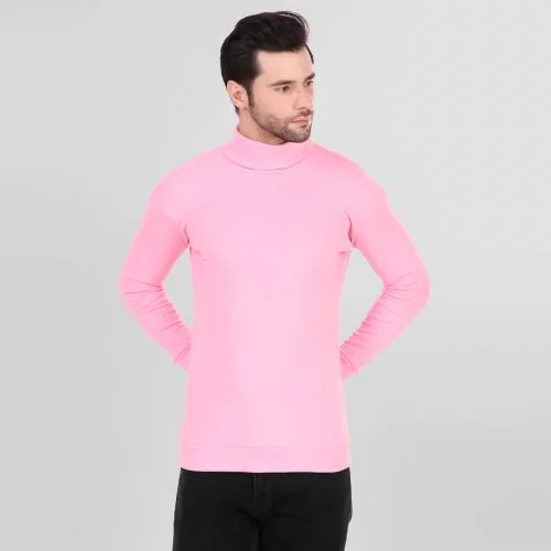 DIAZ Winter Wear High Neck Cotton Plain Full Sleeve Turtle Neck T Shirt for Men Size M Color Baby