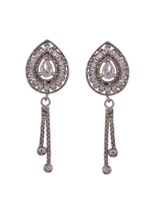 Shoshaa Brass Silver Plated Cz Studded Drop Earrings For Women