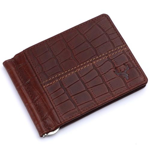 HideTheory Men Brown Croco Print Genuine Leather Wallet (Brown)