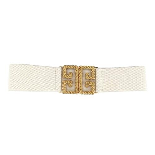 REDHORNSSquare Design Women's Elastic Waist Belt For Dresses - White
