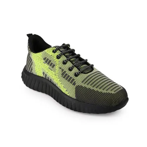 P R Men's Neon Green Decent Design Mesh Lace up Sport's Shoes