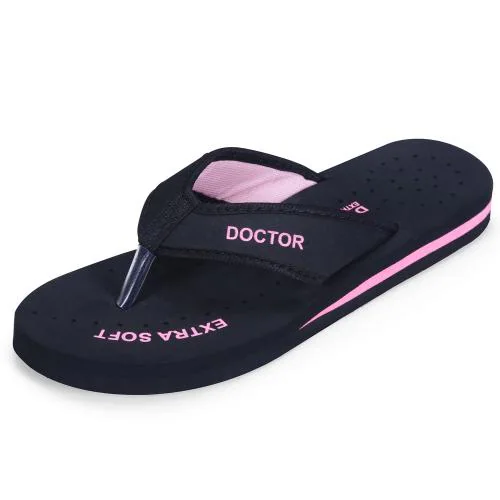 DOCTOR EXTRA SOFT Doctor Slippers for Women Orthopedic Diabetic Pregnancy Non Slip Lightweight Comfortable Flat Casual Stylish Dr Chappals and House Flip flops For Ladies and Girl’s D-22-Black-Pink-4 UK