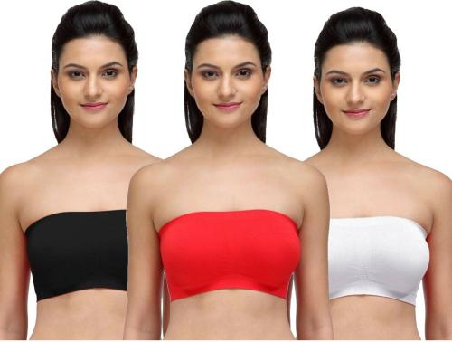 Lady One Women Multicolor Cotton Blend Pack Of 3 Tube Non Padded Bra (Free Size)