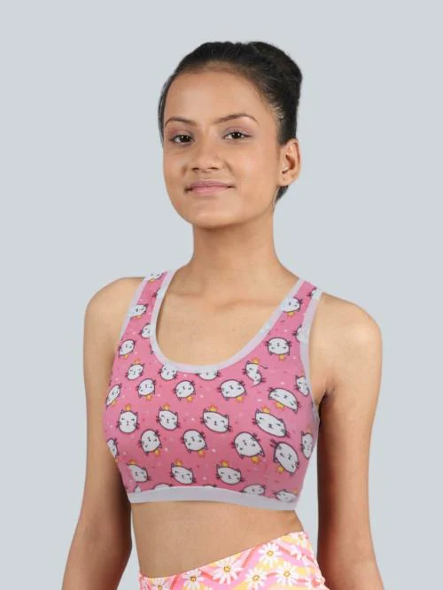 Dchica Blue Tie & Dye Non Padded Broad Strap Sports Bra For Girls - Pack of 1