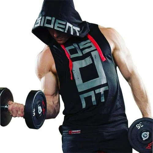 Hot Button Mens Gym Sleeveless Tank Tops Stringer Hoodie for Bodybuilding Workout Color Black Size XL