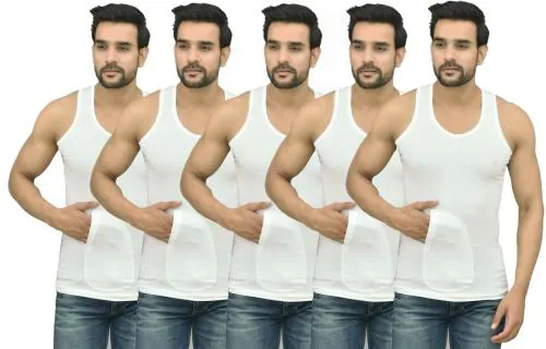 UNDERLOOP MUSTT White Interlock Pocket Vest for Men and Boys Pack of 5