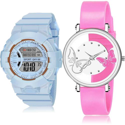 NEUTRON Brand New Heart Digital Kids Watch And Butterfly Blue And White Colour Analog-Digital Plastic Belt 2 Watch Combo For Women And Girls - DG34-G556