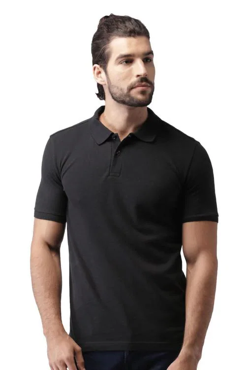Suman Tex Men Black Solid Cotton Polo T-Shirts (Xl)