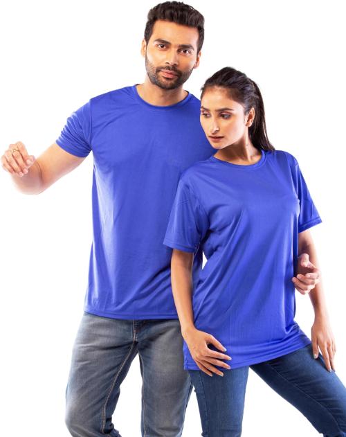 Lappen Fashion Men And Women Blue Solid Polyester Couple T-Shirt (S)