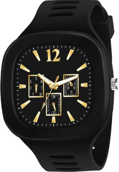Showking Analog Black Dial Black Strap Watch For Boys