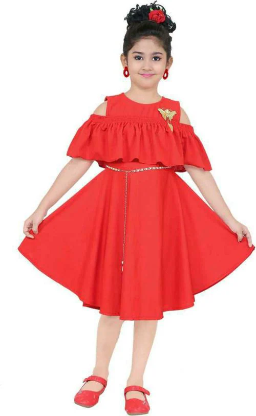 KAARIGARI Girls Red Applique Cotton Blend Single Dresses & Frocks | Dresses | Kids Wear | Girls Dress | Kids Dress | Frock | Frock Girls | Girls Frock | Dresses For Girls | Kids Girl Dress | Frock For Girls | Baby Girl Dresses | Dress For Girls