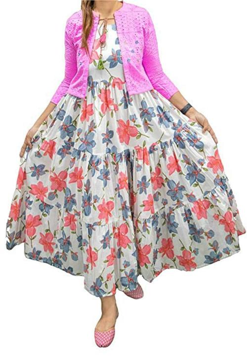 Femeone Women Pink Kurti with Chikankari Jacket Set - 2XL