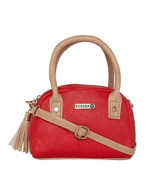 ESBEDA Red & Beige Solid PU Synthetic Slingbag For Women