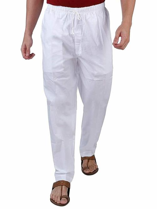 Fashtastic Men's White Cotton Round Elastic Pajama