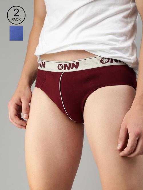 ONN Men Pack Of 2 Maroon, Royal Blue Pure Cotton Basic Briefs
