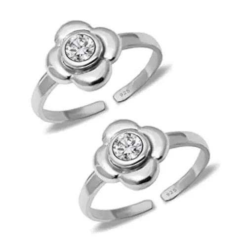 Styleejewel Silver Metal Round 2 White Cz Stone, 4 Mm Toe Rings For Women-3.7 G