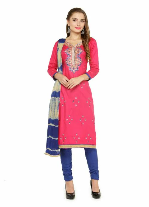 KVSFAB Women's Pink & Multi Colour Unstitched Dress Material