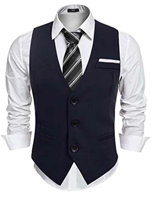 Oora Men Navy Blue V-Shape Waist Coat