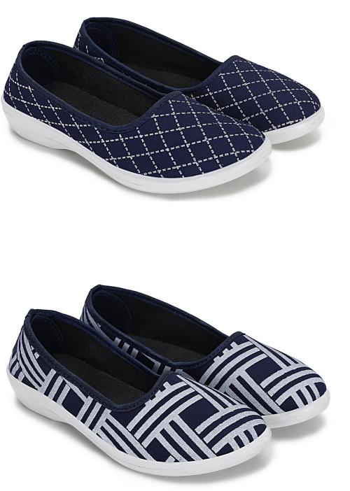 LASKARA Women and Girls Casual Bellies (Blue and White) - 7 UK (pack of 2)