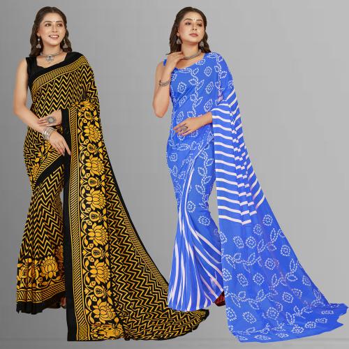 Anand Women Multicolor1 Self Design Pattern Georgette Pack of 2 Saree With Blouse