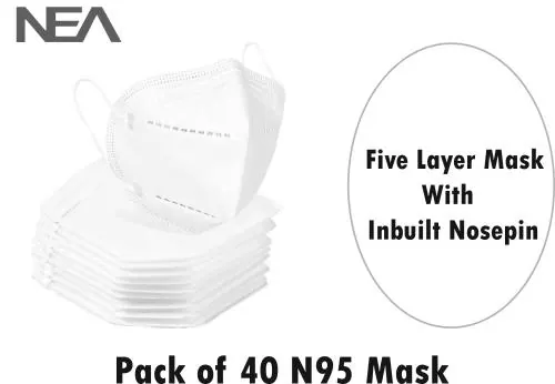 Nea White Water Resistant, Washable And Reusable Bis Certified N95 Face Mask Mask For Kids, Women And Men - Pack of 40