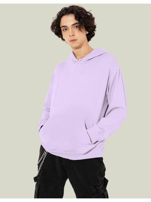 Dafabfit Men’S Solid Pattern Light Purple Full Sleeves Hooded Neck Cotton Fleece Casual Wear Regular Fit Hoodie For Winter