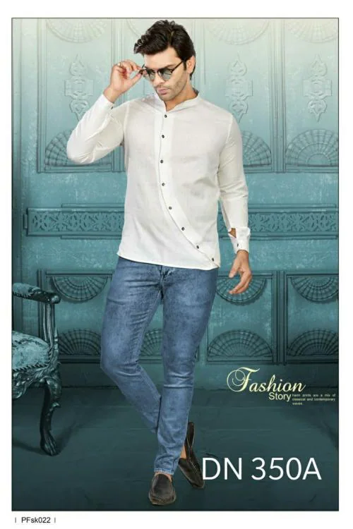 VEERAYA White-Size XL-Men's Solid Cotton blend Short Kurta - Relaxed Fit, Mandrin Collar, Full Sleeves