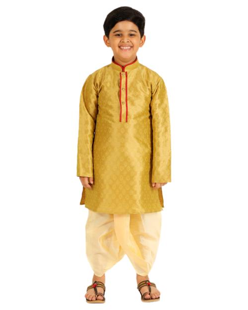 Pro-Ethic Style Developer Ethnic Wear Silk Mehndi Kurta Dhoti Set for Kids and Boys