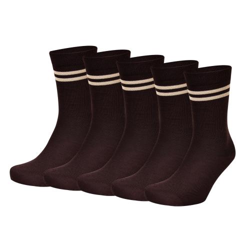 Bizala Brown Color with Skin Stripes Calf Length Cotton School Socks for Boys & Girls (Pack of 5 Pairs) 2-3Y