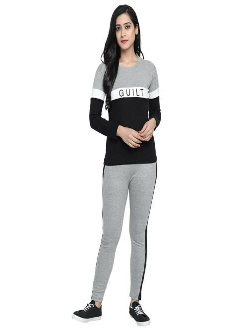 Andaria Fashion Hub Cotton Stylish Sports Use Tracksuit Women's Yoga Track Suit ( Grey-L)