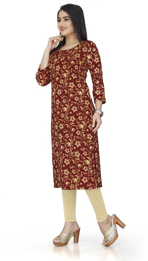 SKY CLOUD Women Maroon Printed Crepe A-Line Kurta (M)