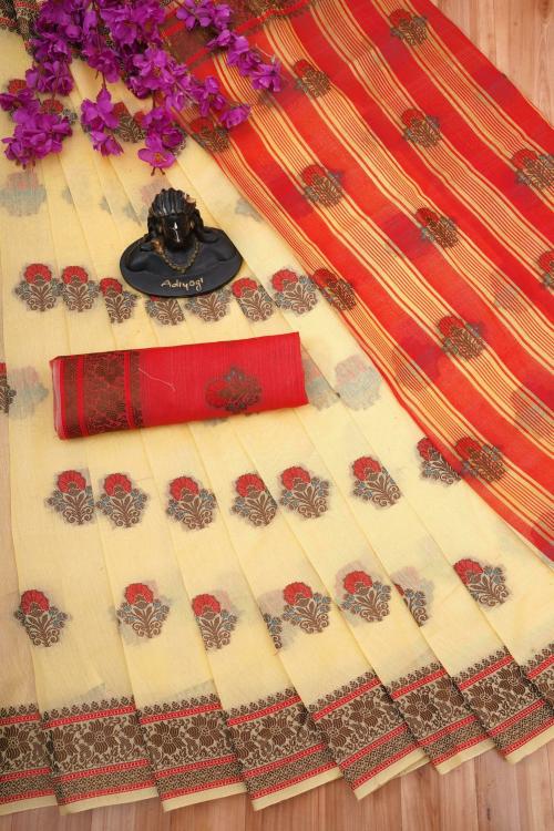 Webtile World Women Popati Embellished Cotton Silk Banarasi Saree with Unstitched Blouse Piece (Free Size)