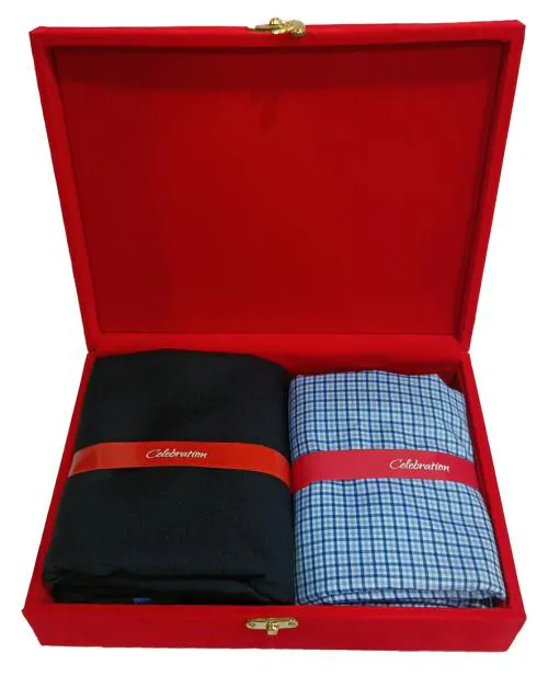 Arvind Men Light Red Checkered Cotton Shirt & Trouser Fabric-(2.35 M-Shirt, 1.30 M-Pant)